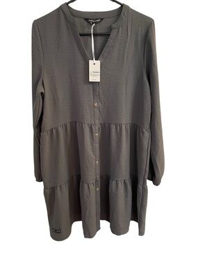 Simply Southern Tiered Dress Gray Button Down Babydoll Cottagecore Medium NWT